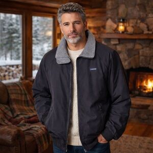 Lands End Squall Jacket Mens MT Medium Tall Blue Gray Fleece Lined Casual Preppy